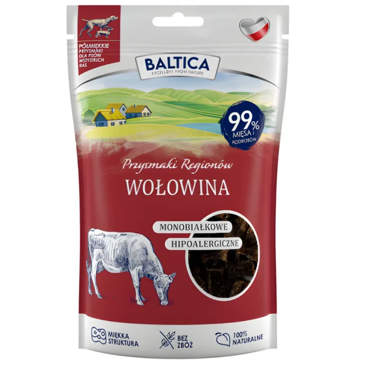 Baltica Przysmaki Regionów Półmiękkie Wołowe 80g – naturalne przysmaki treningowe dla psa