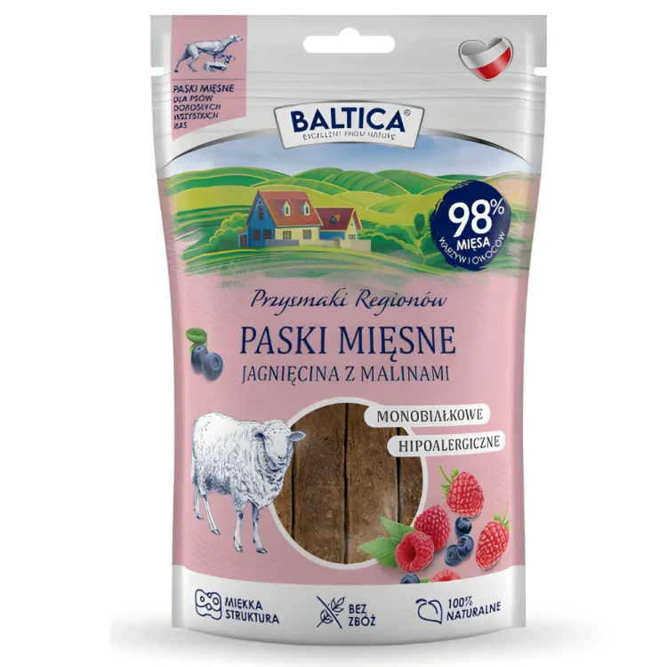 Przysmaki Mięsne paski Jagnięcina z malinami 90g
