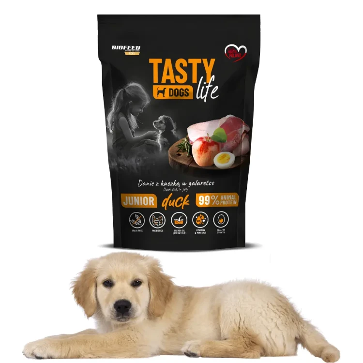Tasty Dogs Life Junior kaczka 500 g mokra karma wspiera trawienie i odporność
