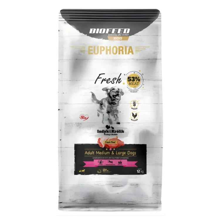 Euphoria Indyk i Królik 12kg M/L bezzbożowa sucha karma dla psów dorosłych