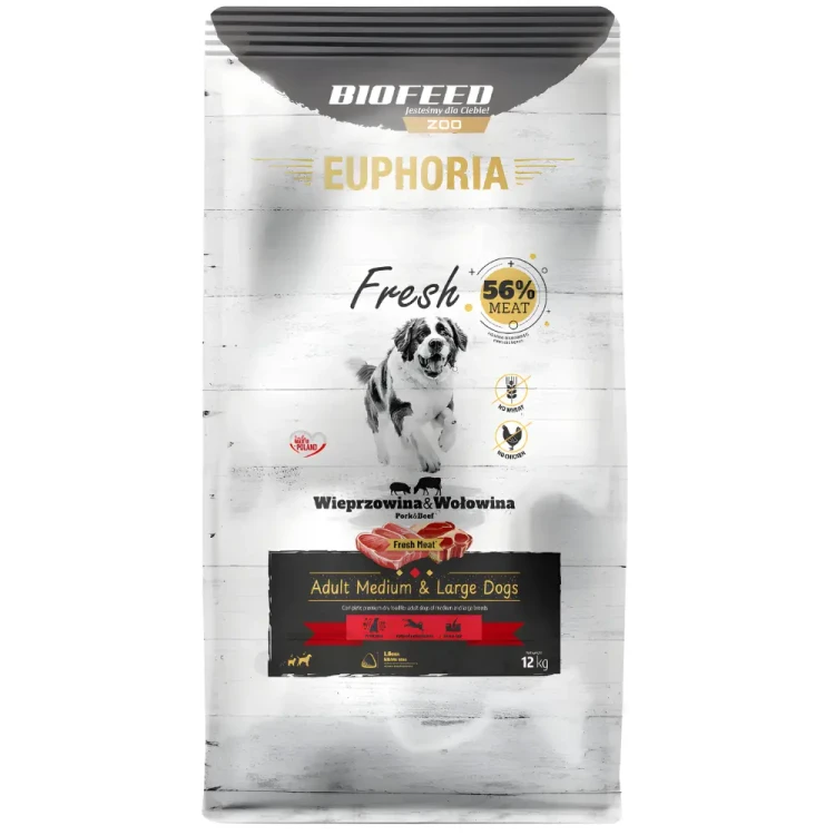 EUPHORIA Fresh Wieprzowina z Wołowiną M/L 12 kg – dla psów ras średnich i dużych