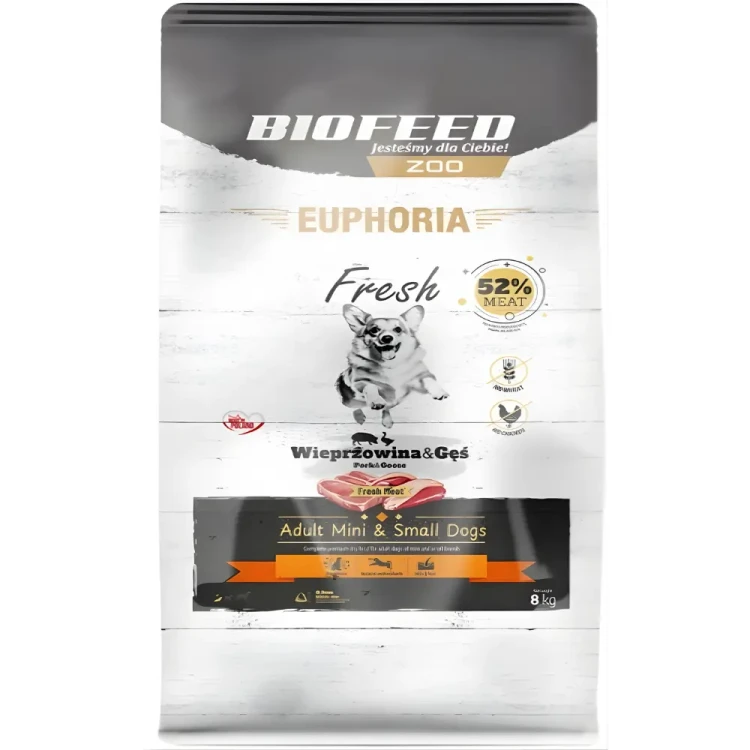 Biofeed Euphoria Adult Mini & Small Wieprzowina z Gęsią 8 kg – wysoka smakowitość i wsparcie odporności