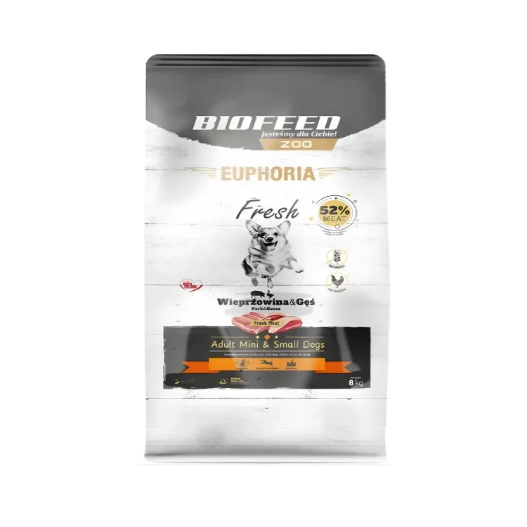 Biofeed Euphoria Adult Mini & Small Wieprzowina z Gęsią 8 kg – wysoka smakowitość i wsparcie odporności
