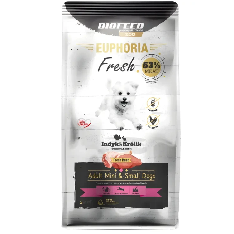 Euphoria Fresh Meat Adult 8kg Indyk z Królikiem Wsparcie odporności mini i małych psów
