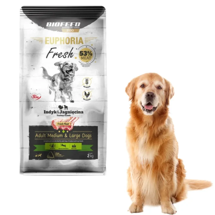 EUPHORIA Fresh Meat Indyk z Jagnięciną 2 kg M/L – karma sucha dla psów średnich i dużych ras