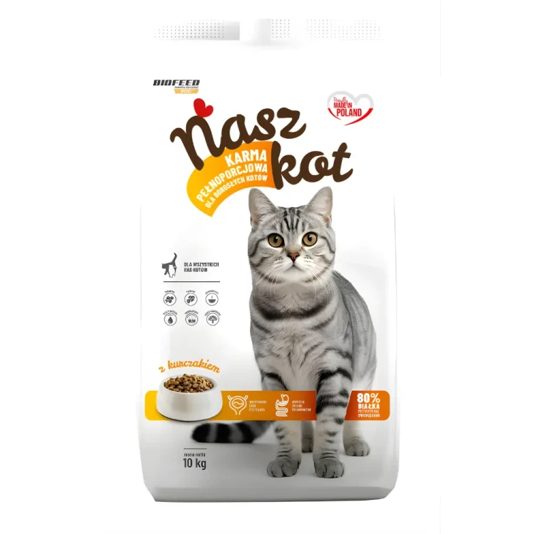 BIOFEED NASZ KOT karma sucha 10 kg z kurczakiem wspiera zdrowie kota