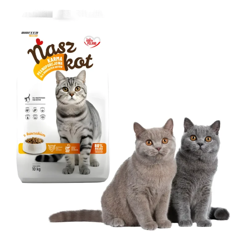 BIOFEED NASZ KOT karma sucha 10 kg z kurczakiem wspiera zdrowie kota