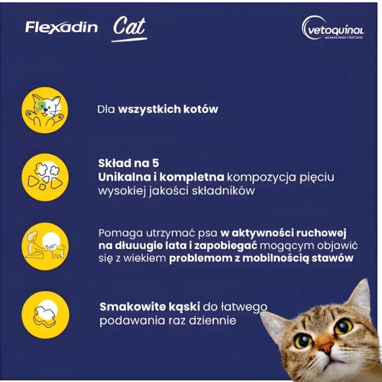 Vetoquinol Flexadin Advanced Cat 30 kęsów Wsparcie kocich stawów