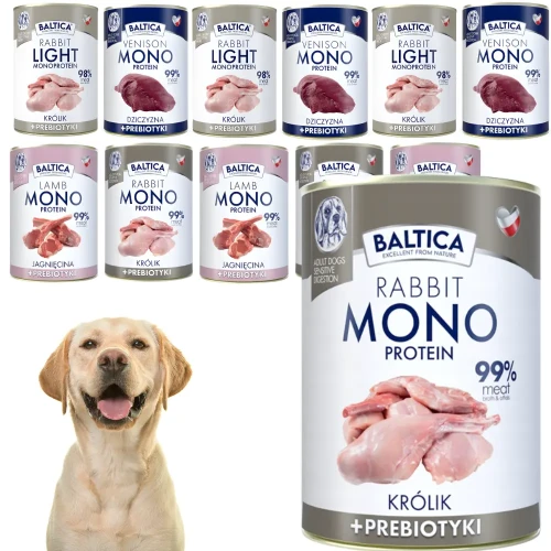 Baltica Mono mix smakow 12x400g (11+1 gratis) Mokra karma dla psa z królikiem i prebiotykami