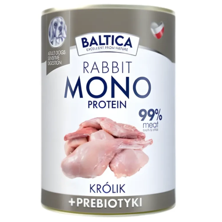 Baltica Mono mix smakow 12x400g (11+1 gratis) Mokra karma dla psa z królikiem i prebiotykami