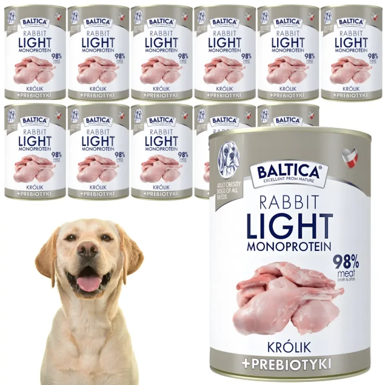 Baltica Mono Light Rabbit 12x400g (11+1 gratis) Mokra karma dla psa z królikiem i prebiotykami