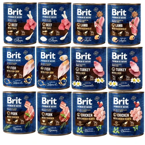 BRIT BY NATURE Karma mokra dla psa mix smaków 12 x 800g ADULT Bezzbożowa