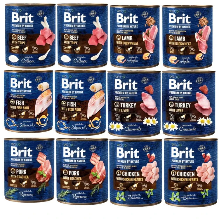 BRIT BY NATURE Karma mokra dla psa mix smaków 12 x 800g ADULT Bezzbożowa