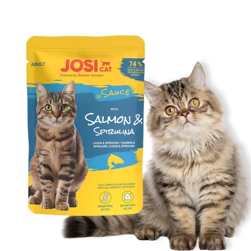 JosiCat Rich z Łososiem i Spiruliną w Sosie 85g Mokra karma dla kota saszetka
