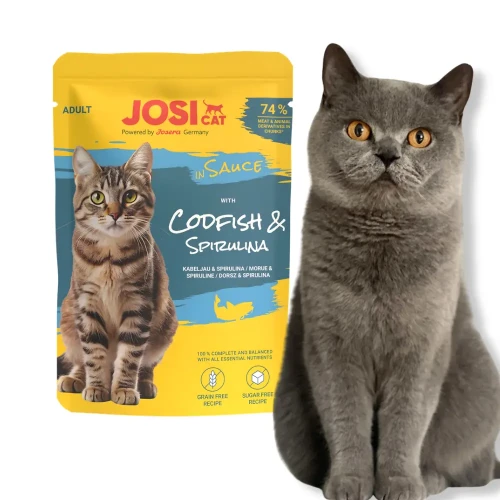 JosiCat Rich z Dorszem i Spiruliną w Sosie 85g Mokra karma dla kota saszetka