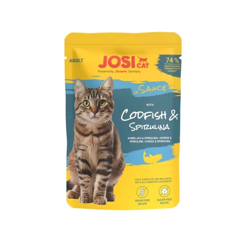 JosiCat Rich z Dorszem i Spiruliną w Sosie 85g Mokra karma dla kota saszetka