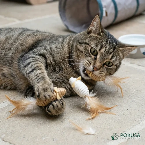 Crazy Mice Myszki z piórami i sznurka 3szt Zabawka dla kota w każdym wieku