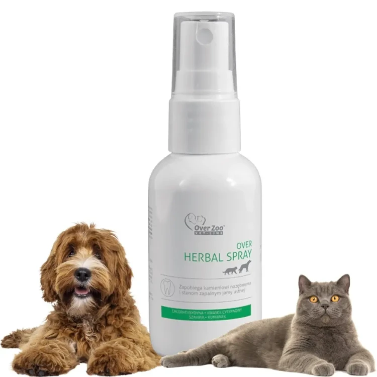 Over Herbal Spray 50ml na kamień nazębny i nieświeży oddech dla psa i kota