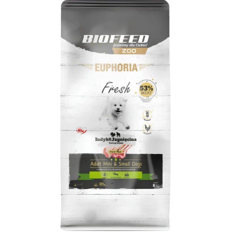 EUPHORIA Fresh Meat Adult Indyk Jagnięcina 8kg XS/S