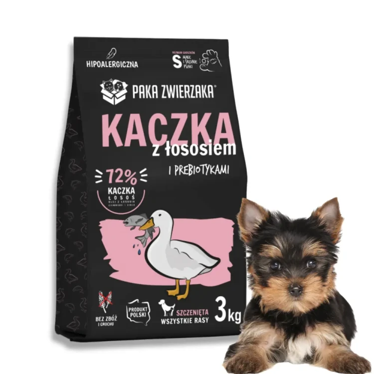 Paka Zwierzaka Kaczka z łososiem PUPPY S 3kg bezzbożowa sucha karma dla szczeniąt