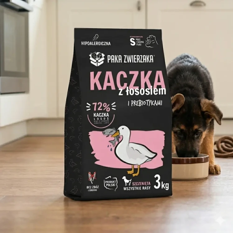 Paka Zwierzaka Kaczka z łososiem PUPPY S 3kg bezzbożowa sucha karma dla szczeniąt