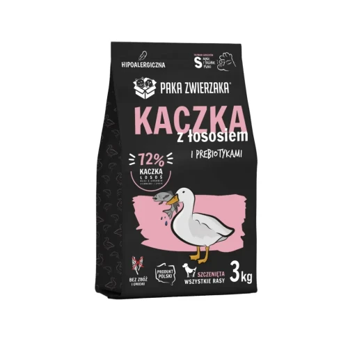 Paka Zwierzaka Kaczka z łososiem PUPPY S 3kg bezzbożowa sucha karma dla szczeniąt
