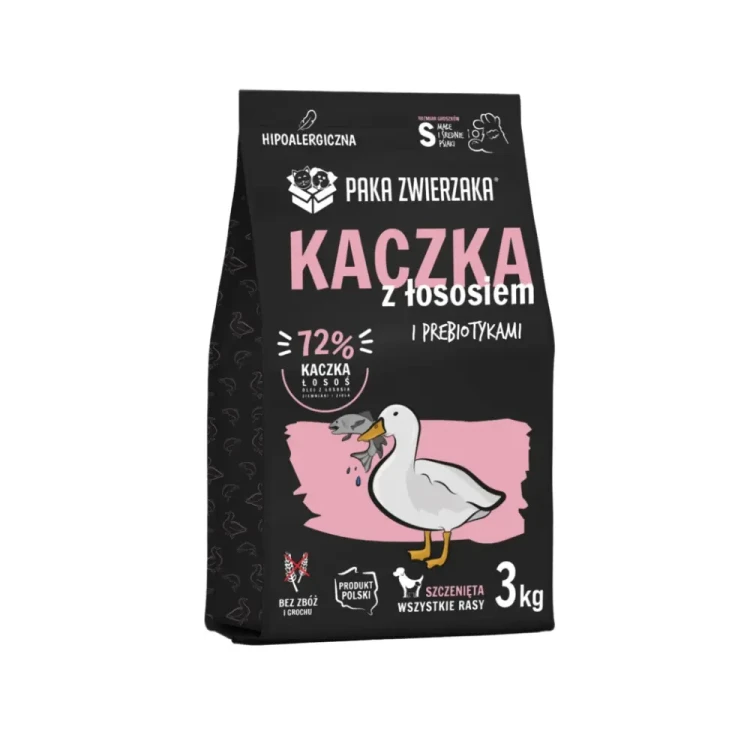 Paka Zwierzaka Kaczka z łososiem PUPPY S 3kg bezzbożowa sucha karma dla szczeniąt