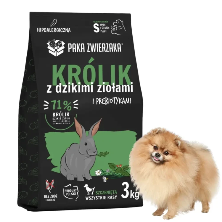 Paka Zwierzaka Królik z dzikimi ziołami PUPPY S 3kg bezzbożowa karma dla szczeniąt