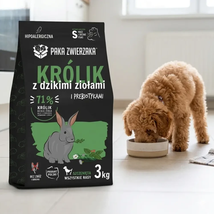 Paka Zwierzaka Królik z dzikimi ziołami PUPPY S 3kg bezzbożowa karma dla szczeniąt