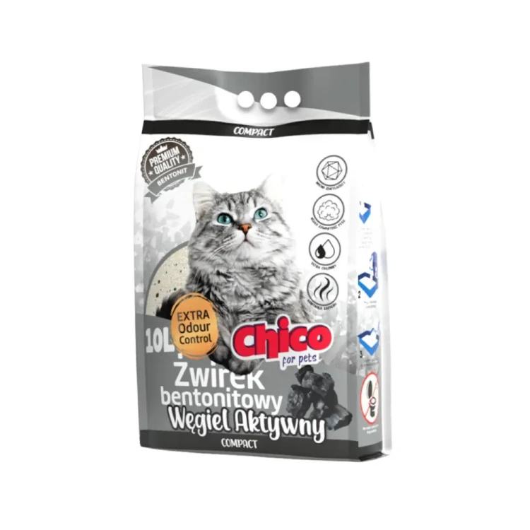 Chico Bentonit 10L Żwirek dla Kota Compact Activated Carbon Zbrylający