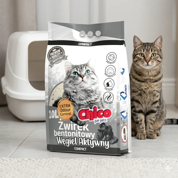 Chico Bentonit 10L Żwirek dla Kota Compact Activated Carbon Zbrylający