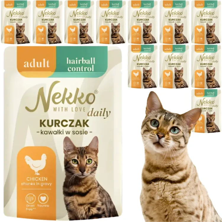 Nekko Daily Hairball Kurczak Sos 6x85g karma odkłaczająca dla kota adult