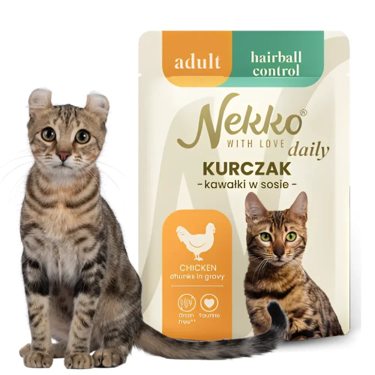 Nekko Daily Hairball Kurczak Sos 6x85g karma odkłaczająca dla kota adult