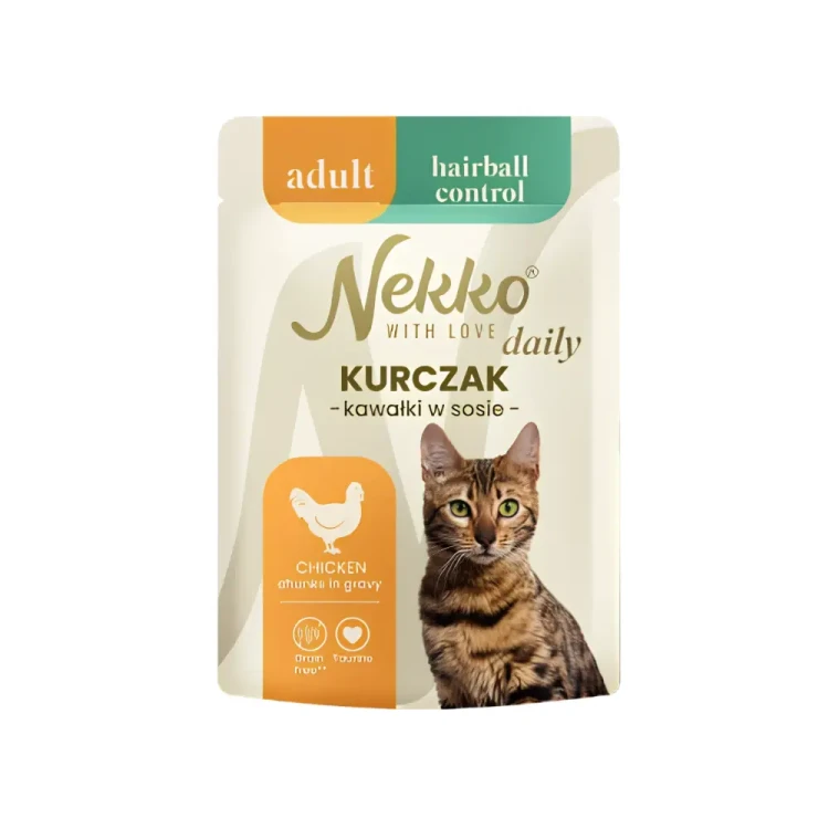 Nekko Daily Hairball Kurczak Sos 6x85g karma odkłaczająca dla kota adult