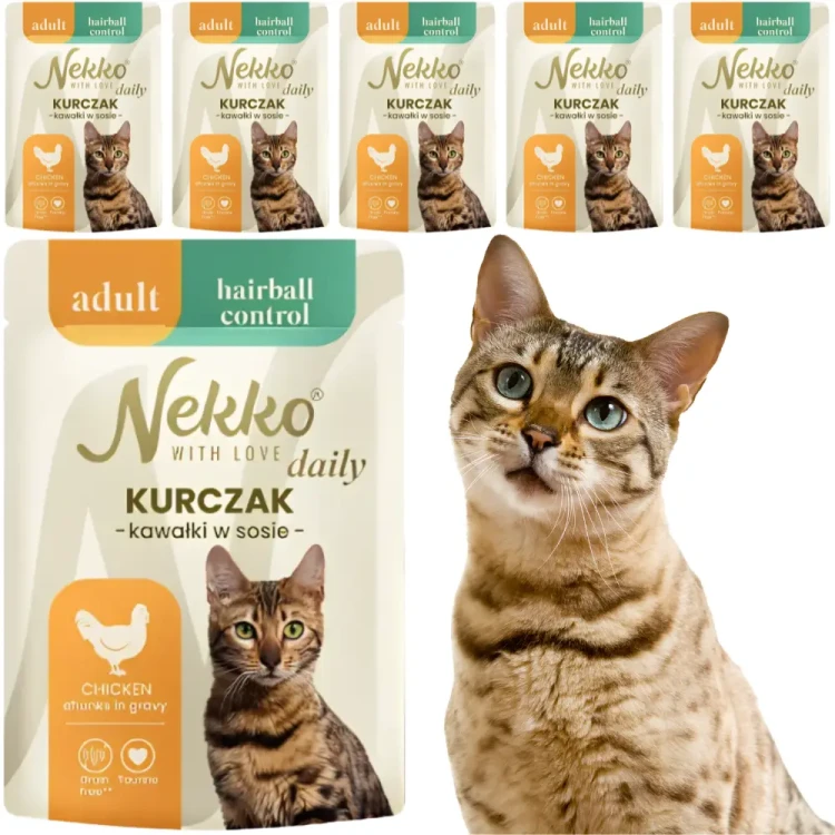 Nekko Daily Hairball Kurczak Sos 6x85g karma odkłaczająca dla kota adult