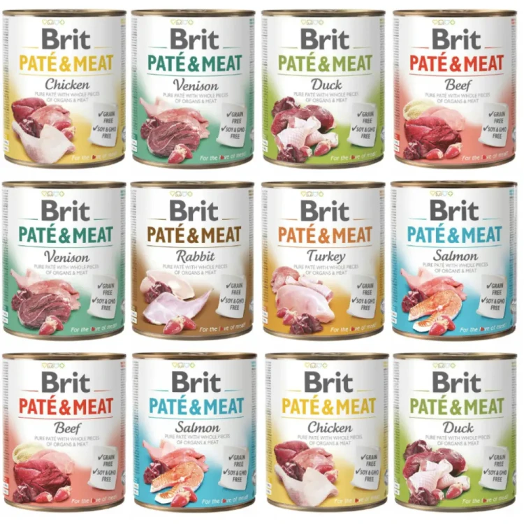 BRIT PATE & MEAT Karma mokra dla psa MIX Smaków 12 x 800g bezzbożowa ADULT