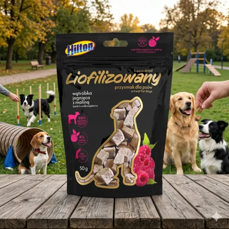 Hilton Liofilizowane Przysmaki dla psa z wątróbką jagnięcą i z maliną 50g