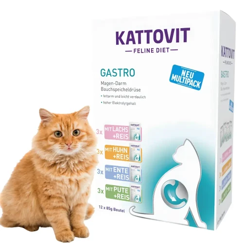Kattovit Gastro 12x85g Mokra karma dla kota na czuły żołądek i jelita MIX