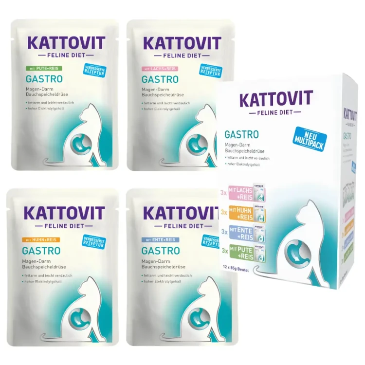 Kattovit Gastro 12x85g Mokra karma dla kota na czuły żołądek i jelita MIX