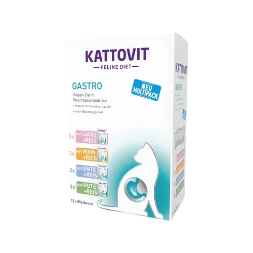 Kattovit Gastro 12x85g Mokra karma dla kota na czuły żołądek i jelita MIX