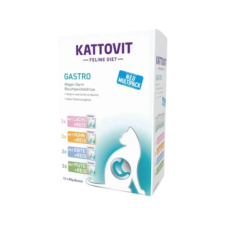 Kattovit Gastro 12x85g Mokra karma dla kota na czuły żołądek i jelita MIX