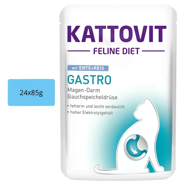 Kattovit Gastro Kaczka z Ryżem 24x85g Mokra karma dla kota żołądek jelita