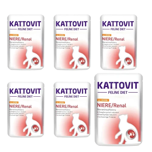 Kattovit Renal Kurczak 6x85g Mokra karma dla kota nerki niewydolność
