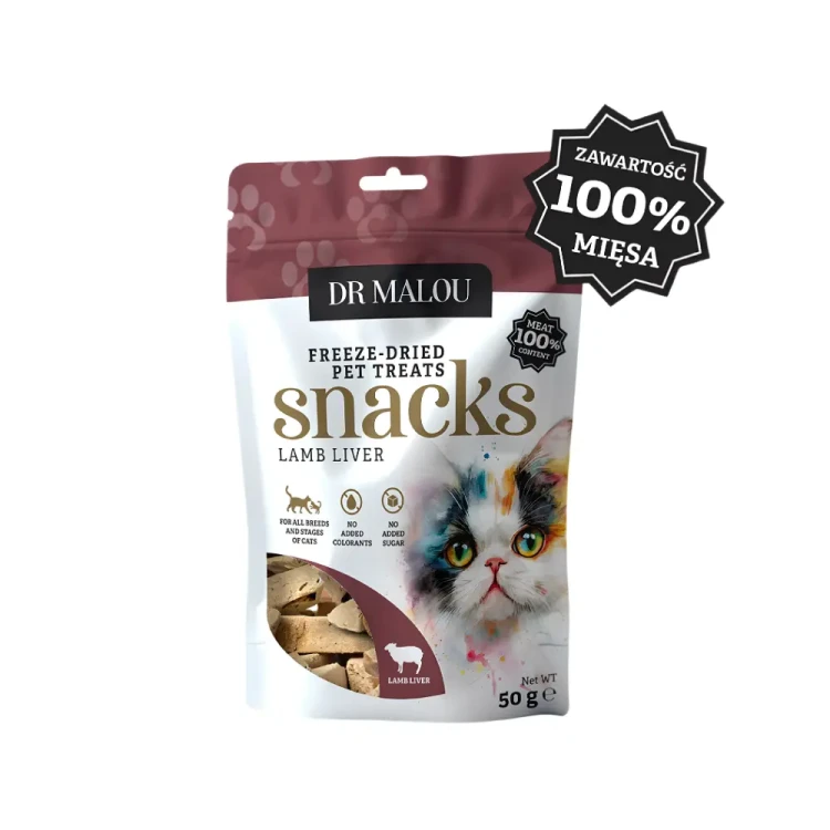 Dr Malou Mięsne Kostki 100% Wątroba Jagnięca  50g Przysmaki dla kota