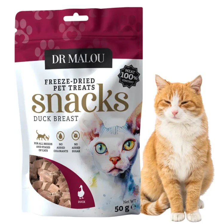 Dr Malou Mięsne kostki 100% 50g Przysmaki dla kota kaczka