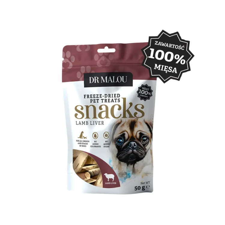 Dr Malou Mięsne  Kostki 100% Wątroba Jagnięca 50g Przysmaki liofilizowane dla psa