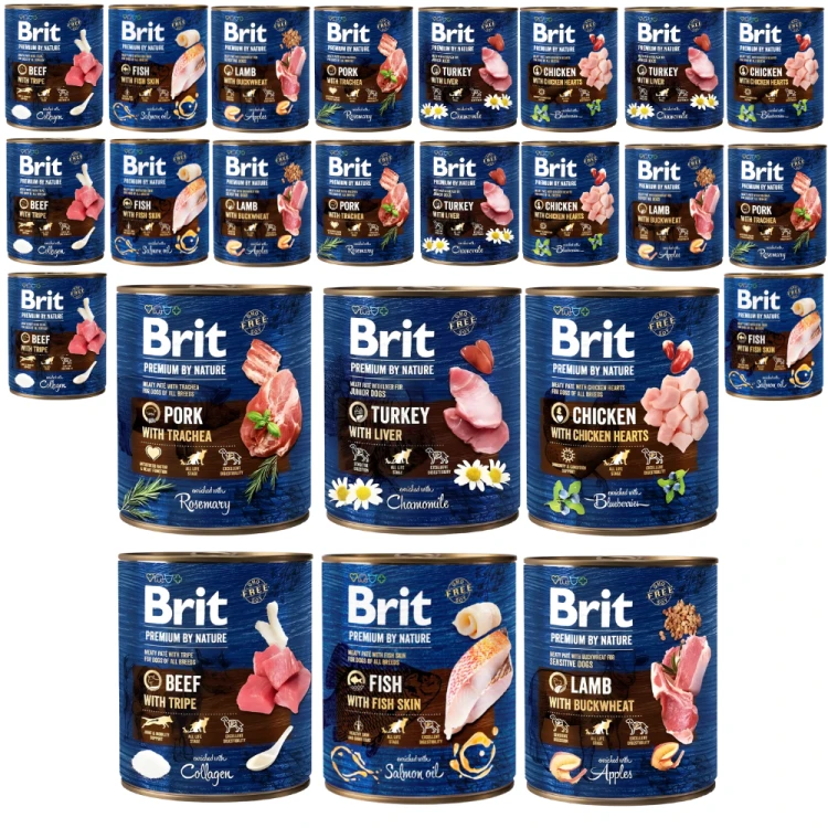 BRIT BY NATURE Karma mokra dla psa mix smaków 24 x 800g ADULT Bezzbożowa