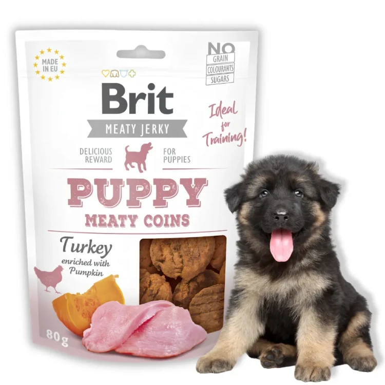 Brit Jerky Puppy Turkey Meaty Coins 80g Przysmak dla szczeniąt z indykiem