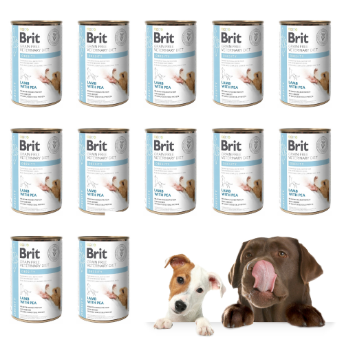 Brit Veterinary Diet Dog Obesity Jagnięcina z Groszkiem 12x400g Karma weterynaryjna dla psa