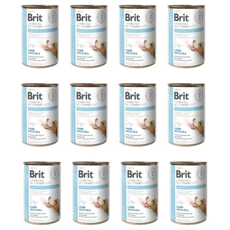 Brit Veterinary Diet Dog Obesity Jagnięcina z Groszkiem 12x400g Karma weterynaryjna dla psa